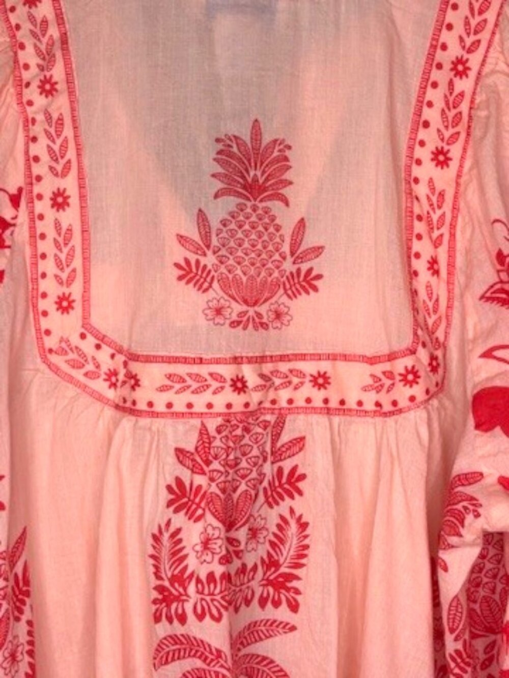 Calypso St. Barth Lightweight Peasant Top Tropical Print - Peachy Pink/Red - L - Picture 8 of 11